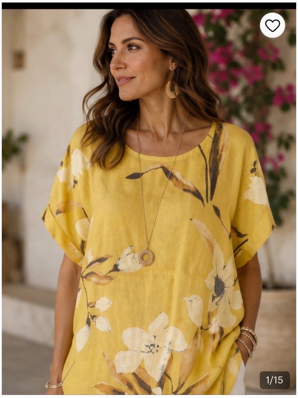 Bellambra 100% Linen Yellow Floral Tunic Top Made in Italy Lagenlook Boho